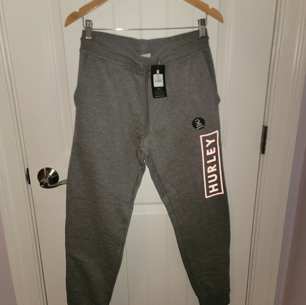 NWT Hurley Boxed Logo Relaxed Fit Cotton Fleece Jogger Charcoal Heather Mens Sma